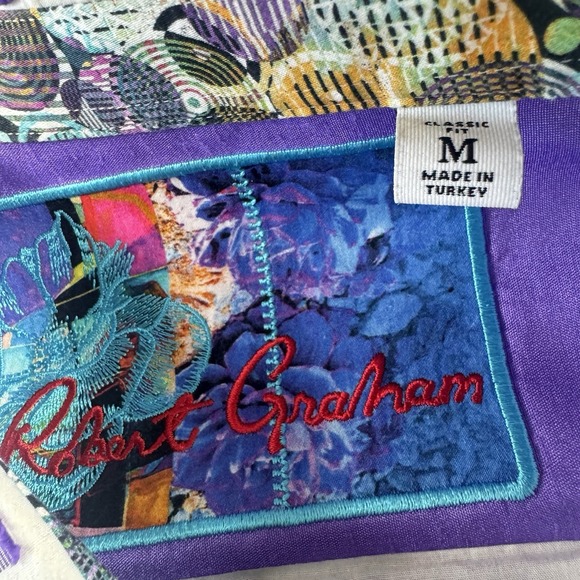 Robert Graham White Purple Abstract AOP S/S Button Front Size Medium - Picture 4 of 6